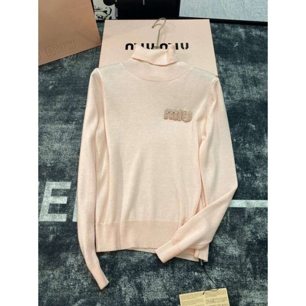 Kadın Sweaters MM23 Sonbahar/Kış Ağır Endüstri Su Elmas Mektubu Mizaç Tatlı Stil Zayıflama Yüksek Boyun Örme Sweater