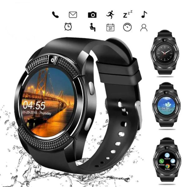 Observa o relógio inteligente impermeável com câmera BluetoothCompatible Smartwatch Pedômetro Monitor de freqüência cardíaca SIM CARTO SURSWATCH