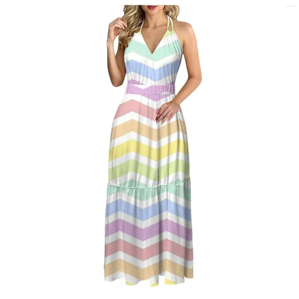 Abiti casual Donne femminile senza maniche Maxi Abito a livello Tiery Beach Long Long Long Lungo