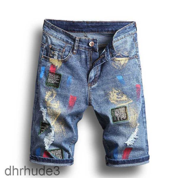 Uomini jeans corti aggiornati pantaloni per motociclisti di pittura buchi strappati da uomo shorts denim designer jean xvq xvqu