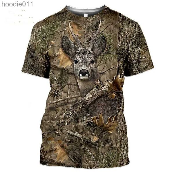 Molus de camisetas masculinas massas de camuflagem de camuflagem de camuflagem de camuflagem 3D Camuflagem de camisetas de camisetas de camiseta de jarro selvagem de javalis de jarro curto de manga curta C24325