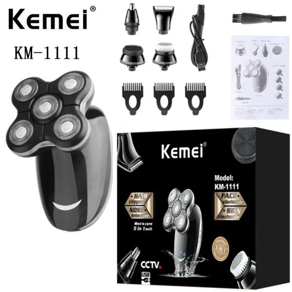 Shavers Carica rapida Impostiture a barba Set di trimmer Kemei KM1111 Display digitale USB afeitadora Electrica Electric Razor for Men