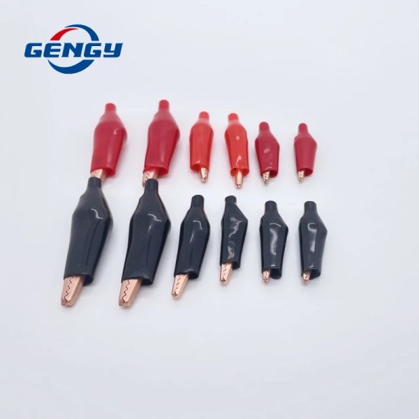 10 PCs CLAMPO ELÉTRICA DE CROCODILE 28mm 35mm 45mm Aligador de cobre Testing Probe Mini Medro Clip preto vermelho com plástico macio