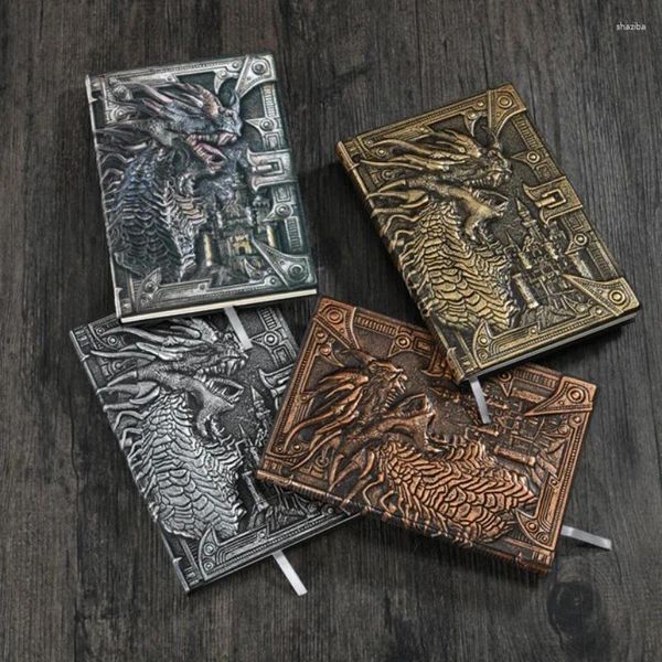 Retro 3D Embessed Dragon Notebook Metallochrome Кожаная поверхность Портативный студенческий дневник