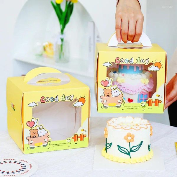 Wrap regalo carino orso cake box maniglia portatile carta mousse imballaggio per bambini feste di compleanno decorazione