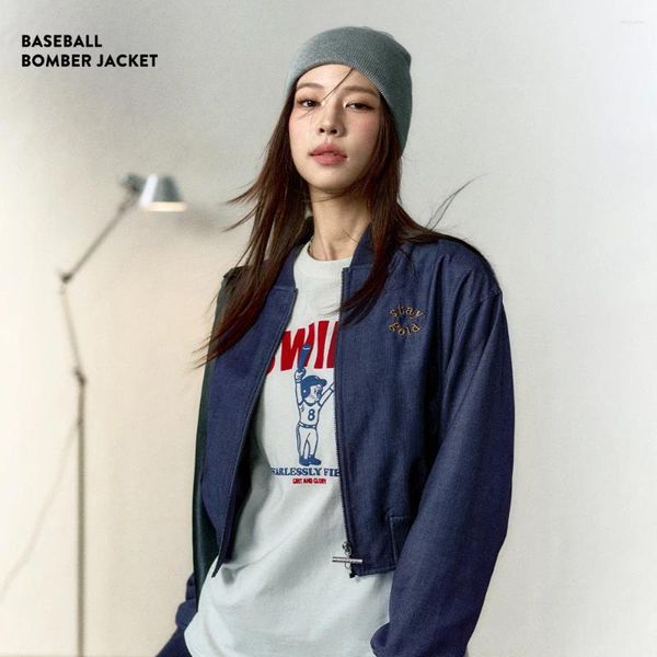 Damenjacken Maden Frauen Dunkelblau Denim Jacke High Taille Baseball Bomber Klassiker Pilot Slim Short Work Coats Cowboy Version