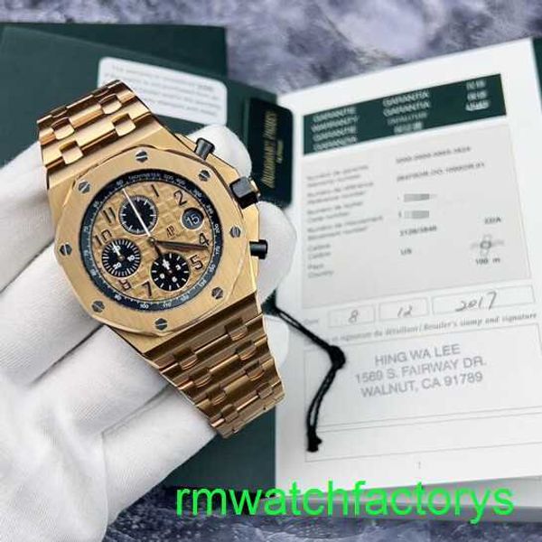 Famous AP Wrist Watch Watch Royal Oak Offshore Series 26470or Gold Shell Gold Gold Band Chronograph Mens relógio 18K Rose Gold Material 42mm