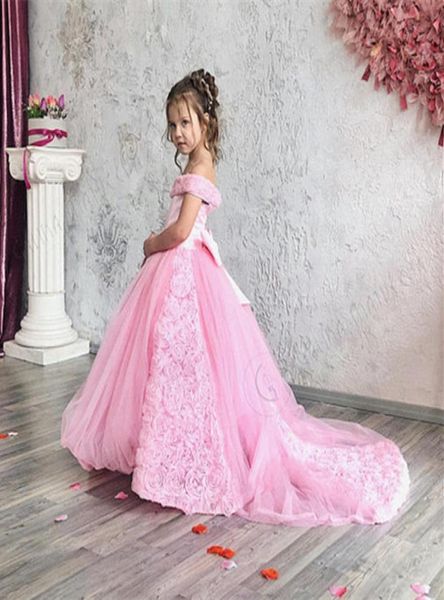 Nova chegada blush rosa flor girl vestido fofo 3d flores princesa vestido de luxo vestido de baile menina formal wedding pageat vestidos5214394