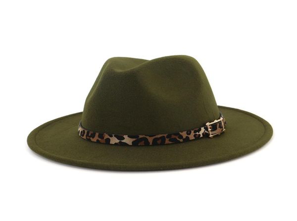 2019 Woolen Felt Hat Hat Panama Jazz Fedoras Chapéus com cinto de leopardo Brim Festa formal e cartola de palco para homens Men Men Unisex2954405