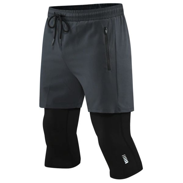 Calças Men Sports 2 em 1 calça cortada compressão Running calça zíper Treinamento rápido Treinamento seco Twopaí -ede calças de leggings apertadas