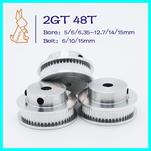 48TEATE GT2 Polia de cronometragem 5/6/7 ~ 12/14/15mm 2m Largura do dente de cinto 6/10/15ms 3d Polia de impressora 3gt Rodas síncronas 48T