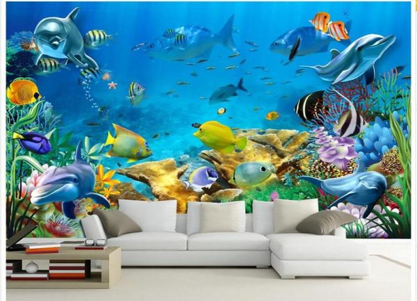 3D papel de parede foto personalizada mural não tecida O submarino World Fish Room Painting Picture 3d Wall Room Murais Wallpaper7510086