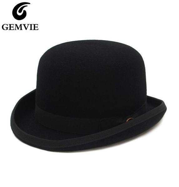 Gemvie 4 cores 100 lã Felt Derby Bowler Hat for Men Mulheres Cetins Faciona Fedora Fedora Fedora Magician Hat 2205073290221