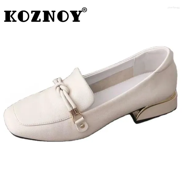 Lässige Schuhe Koznoy 3cm Flats PU Women Metal Decor Sladers Mode vielseitige Block -Heeled -Schuhe weich SOLED COMFY MOME