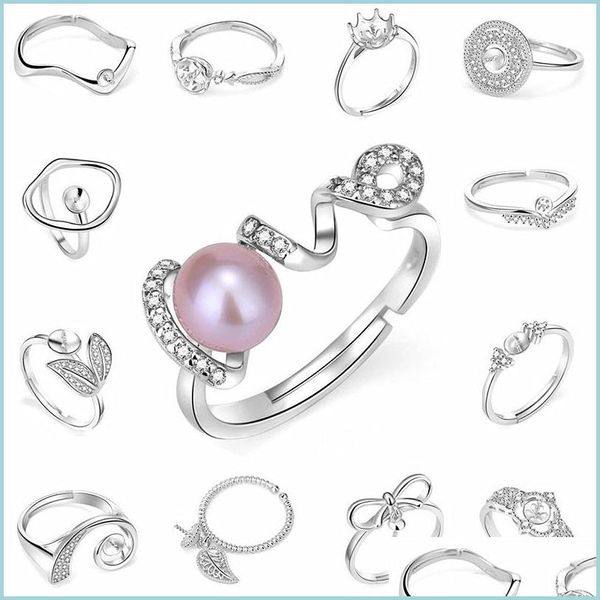 Schmuckeinstellungen 20 Styles Perlenringe Accessoires S925 Sterling Sliver für Frauen verstellbare Größe Ring Weihnachtsgeschenkgroßhandel DH4NP