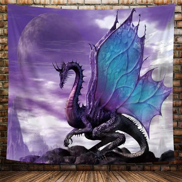 Taquestres Tripppy Purple Dragon Tapestry Gótico Lua Anime Hippie Arte Meda Medieval Fantasy Hanging