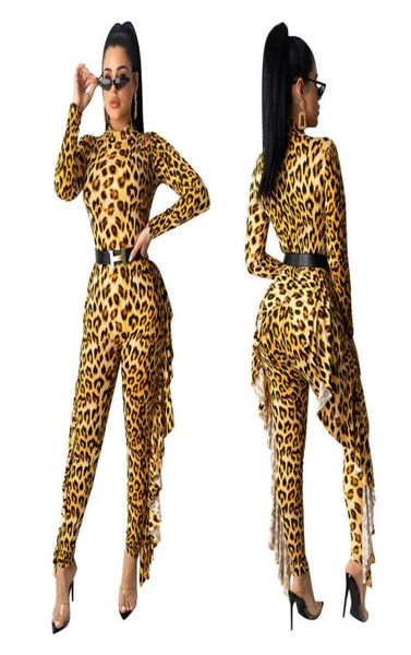 Women039S Jungenuits Rompers Mode Damen Ladies High Neck Leopard Bodycon Sexy Jumpsuit Langarm Cocktail Clubwear Rompe8085206
