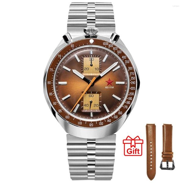 Redes de pulso Red Star Bullhead Mechanical Watch Chronograph 1963 com Seagull ST1901 Movimento Super Luminous Sapphire Wristwatch