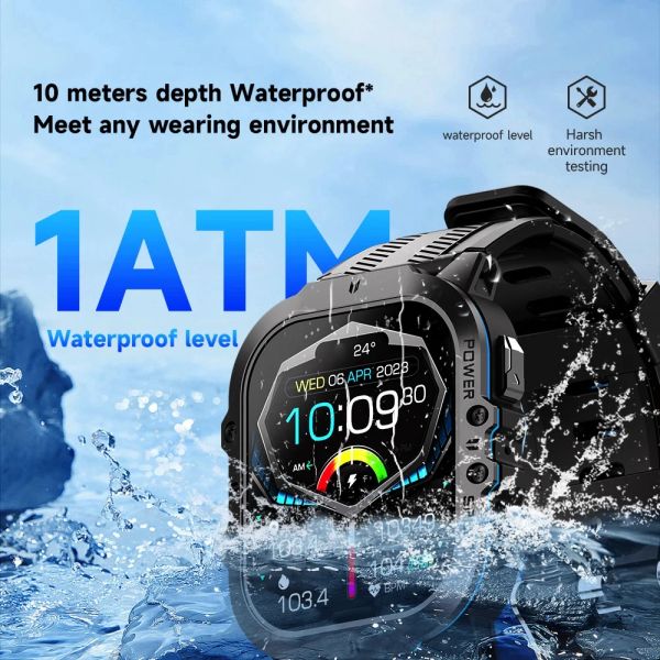 Amoled Blue Tooth Call Smart Watch Männer wasserdicht 1.96 '410*502 HD -Bildschirm Outdoor Smartwatch 100+ Sports 200+ Uhrengesicht Fitness