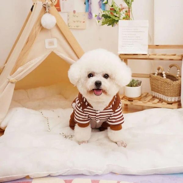 Vestuário para cães animais de estimação roupas portátil de estimação listrada de gato de inverno com anel de tração falso para quatro pernas