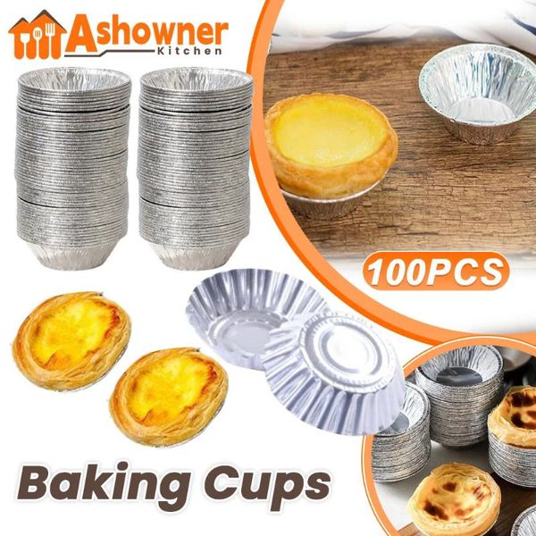 Backformen 50/100pcs Aluminium Folienbecher Eiertorte wiederverwendbares Cupcake -Kuchen -Tar -Kuchenform Backaughares mit Blechbrille -Gewürzbecher