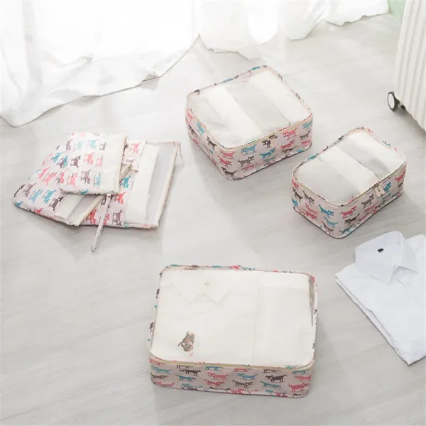 Sacos de armazenamento 6pcs/conjunto de sacolas de viagem conjunta de desenho animado Padrões de padrões de bagagem Divisador de roupas de sutiã armazenadas armazenadas