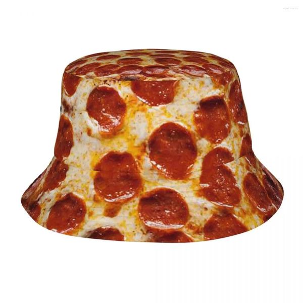 Berets Pepperoni Pizza Pattern Bucket Hats Unisex Travel Tortilla Food Field Шляпа Стильная складка для спортивного рыбака на открытом воздухе Боб