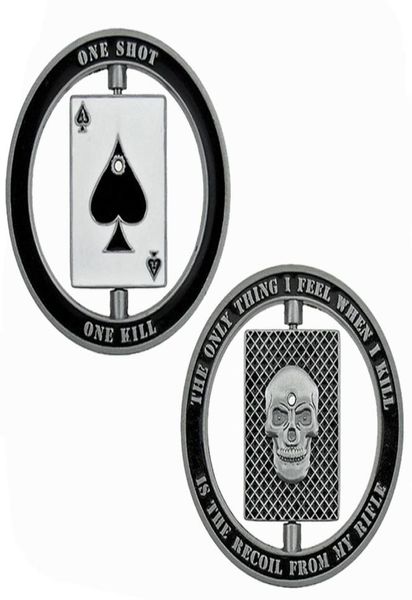 Döndürülebilir Amerika Polis Swat Bullet Ace of Spades Skull One Shiot One Kill Challenge Coin Sanat Koleksiyonu Hediye