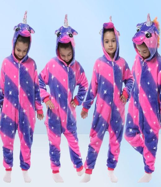 Winter Flanell Weich warmes Einhorn Kigurumi Pyjamas Kapuze Tier Cartoon Jungen Pyjama Pyjamas für Mädchen Kinder Nachtwege282v6179054