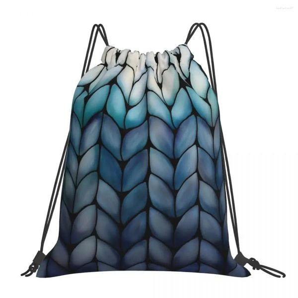 Rucksack Chunky Ocean Blue Strick -Rucksäcke tragbare Kordelbeutel Bündel Taschenschuhe Bag Bookbag für Mann Frauen Studenten