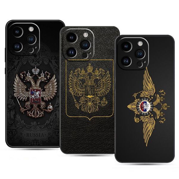Корпус для iPhone 15 14 13 12 11 Pro Max Mini x SE 2020 2022 8 7 плюс 5 5S Soft Case Funda Russian Double-Heage Flag Emblem