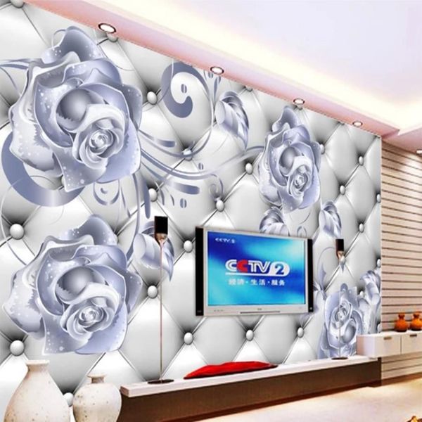 Серебряный цветок мягкий пакет 3D Фоновая стена 3D обои 3D стены для телевизора 233H