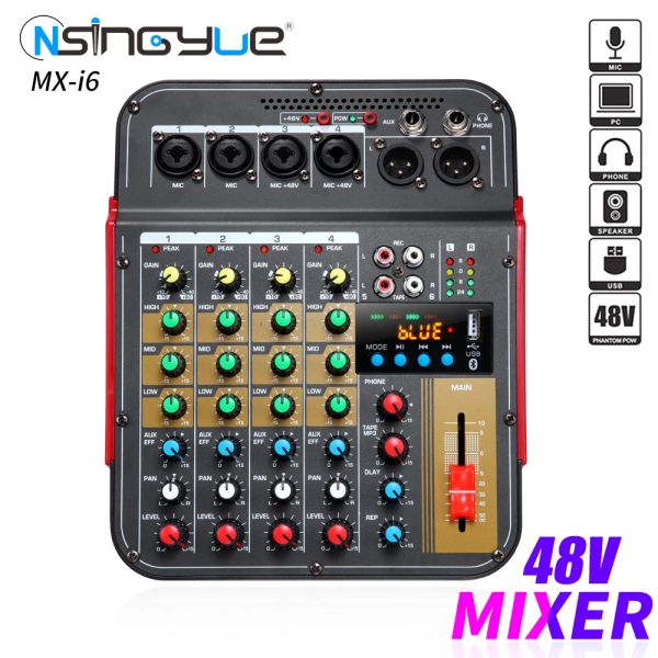 Mixer mxi6 a 6channel professionista portatile miscelatore console di miscelazione con alimentatore a 48 V per registrazione del karaoke per feste