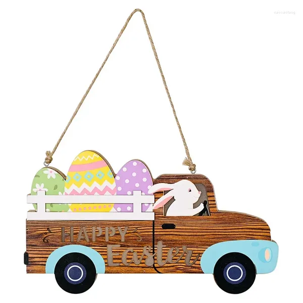 Estatuetas decorativas Páscoa pendurando placar de madeira com o ovos coloridos do cabide de luzes para suprimentos de decoração de festas de carro externo internas