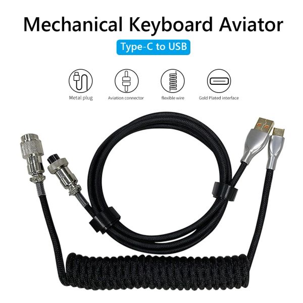 Definir cabo de cabo enrolado C Fio de teclado mecânico USB Teclado de teclado mecânico Aviador Desktop Computer Aviation Connector