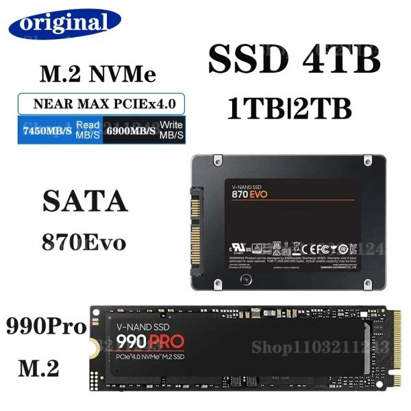 Caixas Original 990Pro 4TB 2TB M2 2280 SSD PCIE 4.0 NVME2.0 Estado sólido interno disco rígido de até 7450Mb/s para laptop de desktop PS5 870EVO