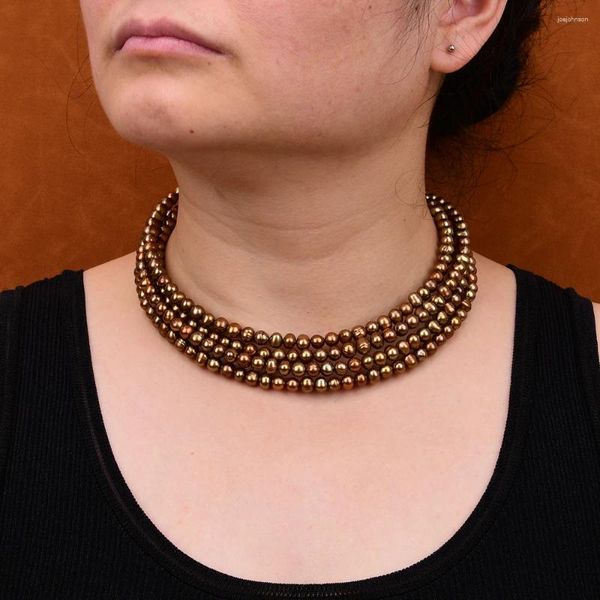 Anhänger Halsketten G-G 16 '' 4 Reihen natürlicher kultivierter Kaffee Perle Halskette Multi-Stränge Schmuck für Frauen