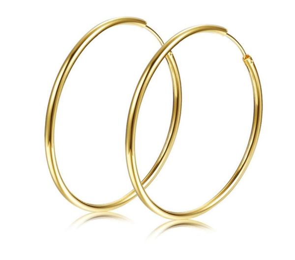 Orecchini a cerchio liscio femminile da donna 18k oro giallo pieni di grandi cerchia grandi orecchini Huggies da 40 mm diameter4670208