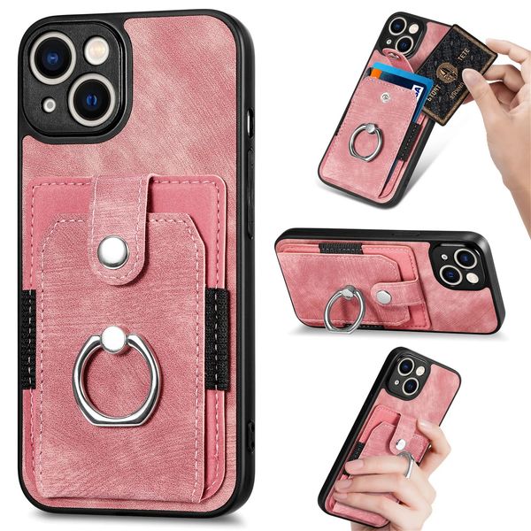 Brieftaschenkartenschlitzhülle für iPhone 15 14 13 12 11 Pro14 15plus Magnet Finger Ringhalter Lederabdeckungsgehäuse