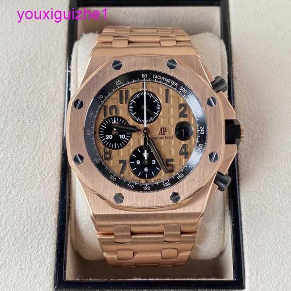 Letzte AP -Handgelenkwache Royal Oak Offshore -Serie 26470or Rose Gold Back Transparent Herren zeitgesteuert Mode Freizeit -Sportmaschinen Uhr