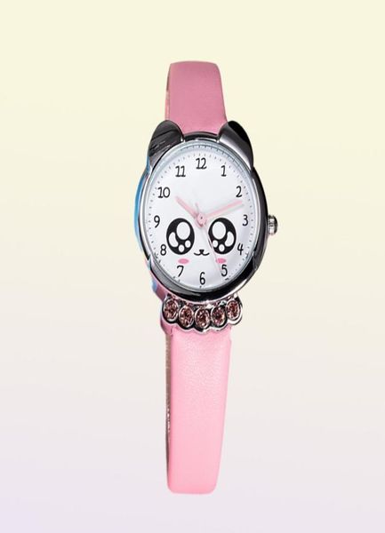 KDM Girl Watch Kids Bling niedliche Augen Diamant wasserdichte echte Leder Armbanduhr schöne Kinder Uhren Studenten Uhr LJ2009119343322