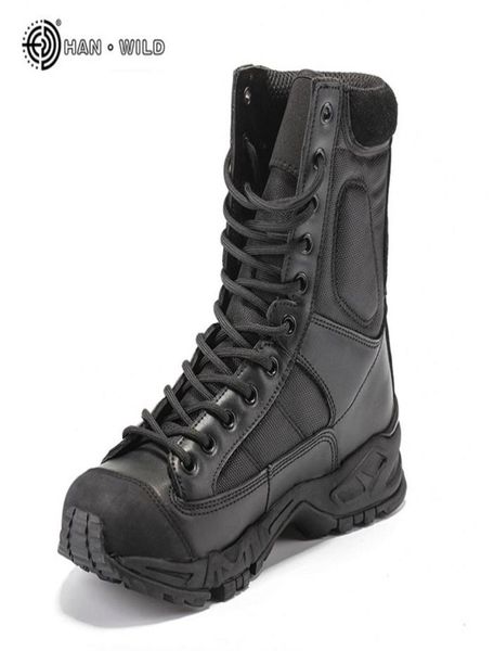 Botas do exército militar Men Black Leather Desert Combat Work Sapatos