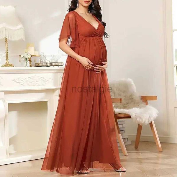 Mutterschaftskleider elegante Mutterschaftskleid Schwangerschaft Abendkleider gegen Nacken solide schwangere Abschlussballkleid Babyparty Mom Fotografie Kleidungsstücke 24412