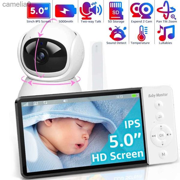 Babymonitore 5-Zoll-IPS-Bildschirm Pan Zoom Kamera Video Babypitor mit 30 Stunden Batterie 2-Wege-Nachtsichtstemperatur Wiegen wie Lullaby SD CardC240412