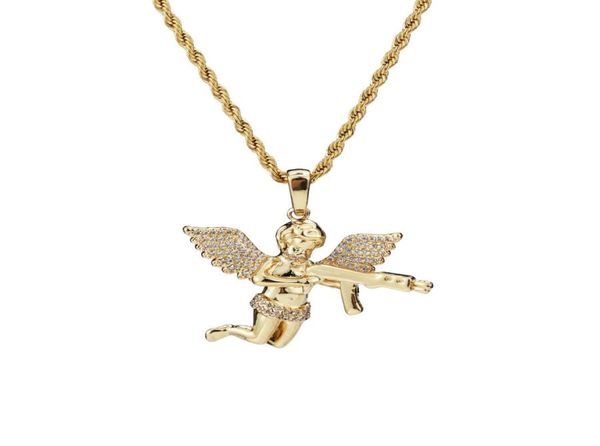 Top -Qualität Schmuck Zirkon Gold Silber Niedlichen Engel Baby Carry Waffe Anhänger Halskette Seilkette für Männer Frauen 3510485