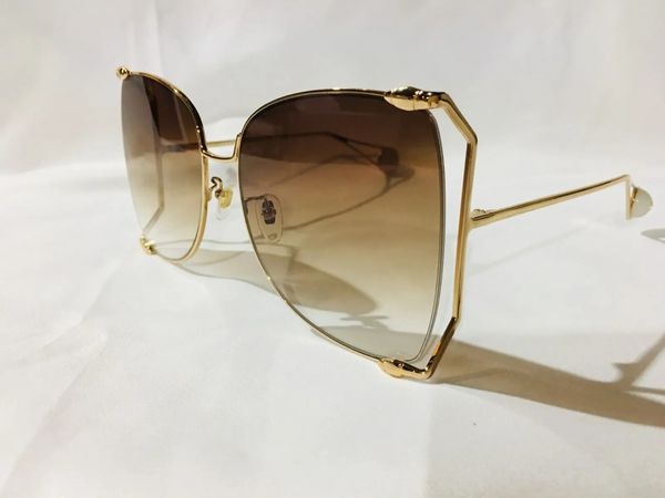 Mulheres óculos de sol de grandes dimensões Pérola Gold Metal Metal Gradiente Brown Sunframe Shades Sonnenbrille Sunnies Gafas de Sol UV400 Eyewear com caixa