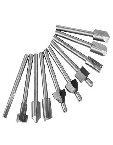 10pcslot 18 Mini Shank HSS Bits de roteador de carpintaria Fit Dremel Rotary Tools Bitter de roteador de madeira Cutter8190230