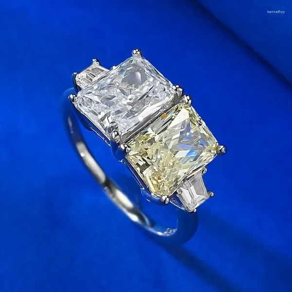 Anelli a grappolo 2024 Luxuria 6 8 mm ad alta diamante in carbonio Topaz per donne 925 Sterling Silver Wedding Engagement Ring Party Gioielli Regali
