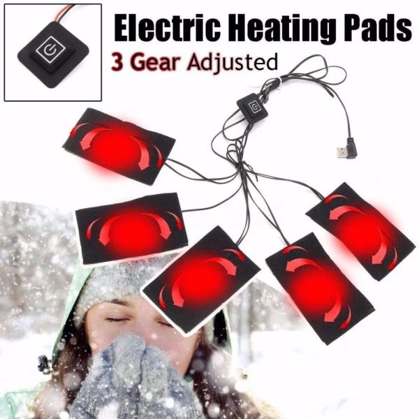 5-в-1 USB Electric Pupeed Jacket Pad Themal Themal теплый 3 шестерня регулируемая зима