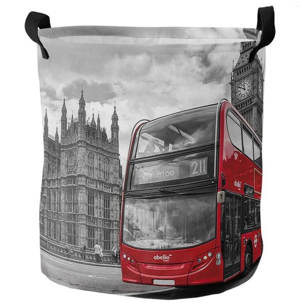 Çamaşır çantaları Londra Sokak Kırmızı Otobüs Büyük Ben Kirli Sepet Katlanabilir Su Geçirmez Ev Organizatör Giyim Çocuk Oyuncak Depolama
